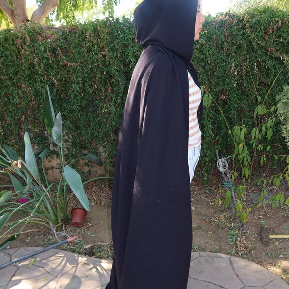 new women men unisex adult Halloween costume cape medieval hooded black - Picture 3 of 3